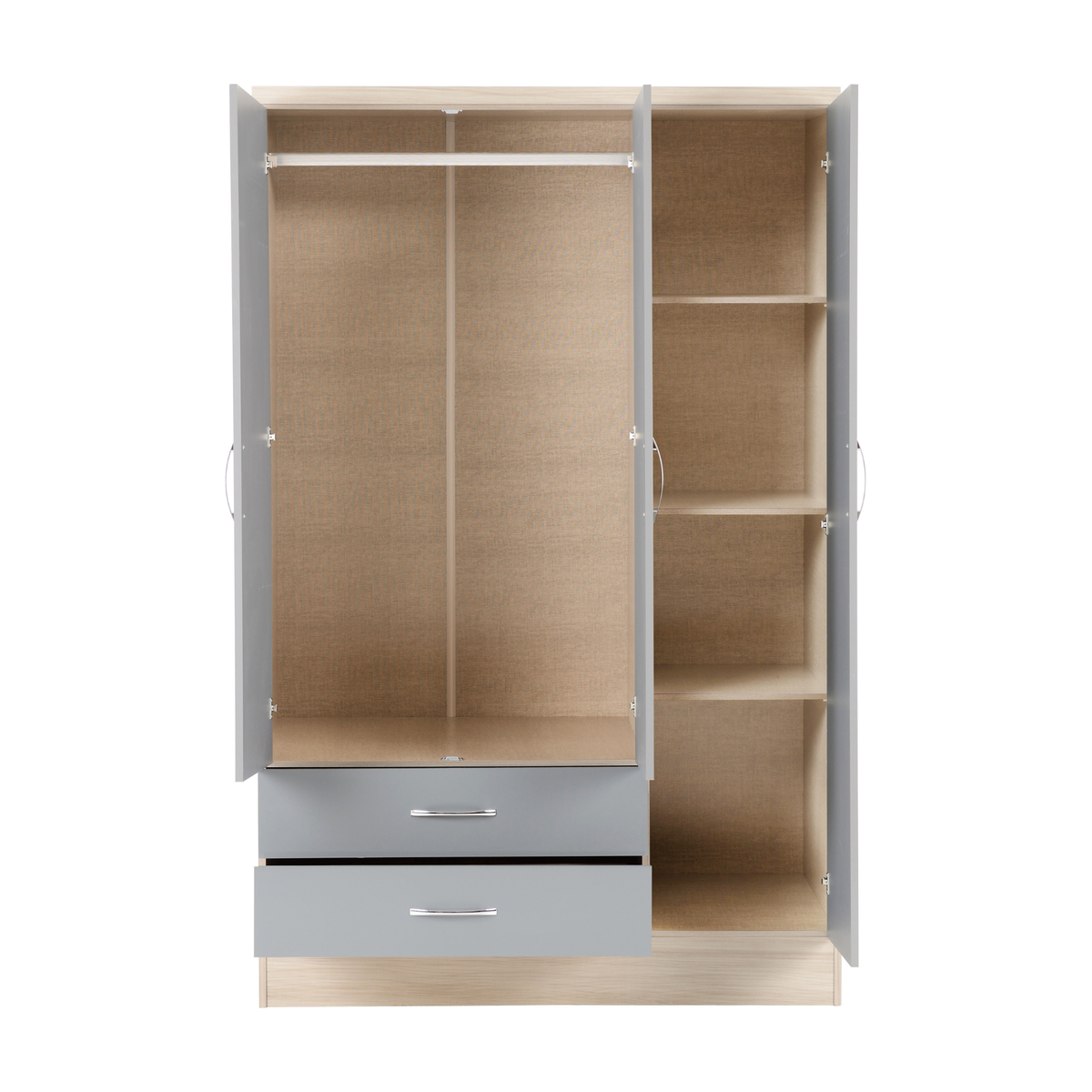Nevada 3 Door 2 Drawer Wardrobe - Grey Gloss/Light Oak