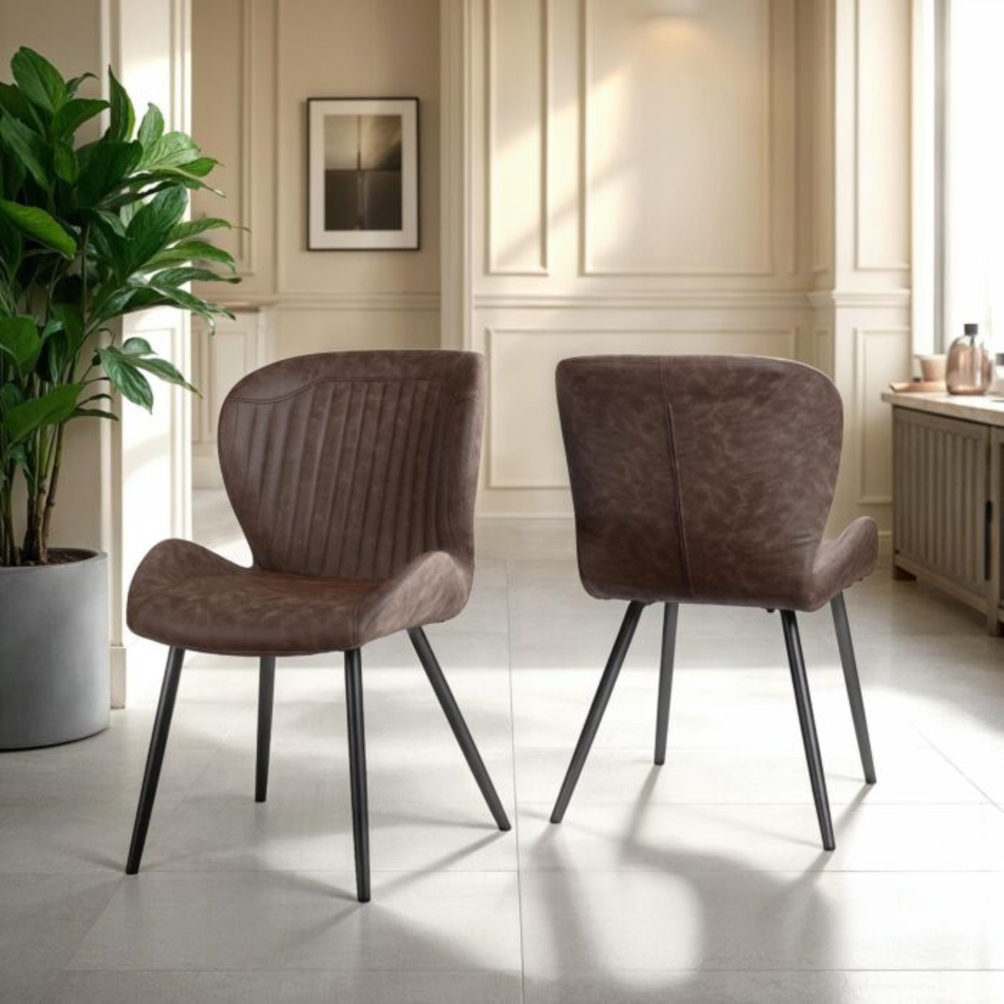 Quebec Dining Chair Set - Brown Faux Leather (Pack of 4)