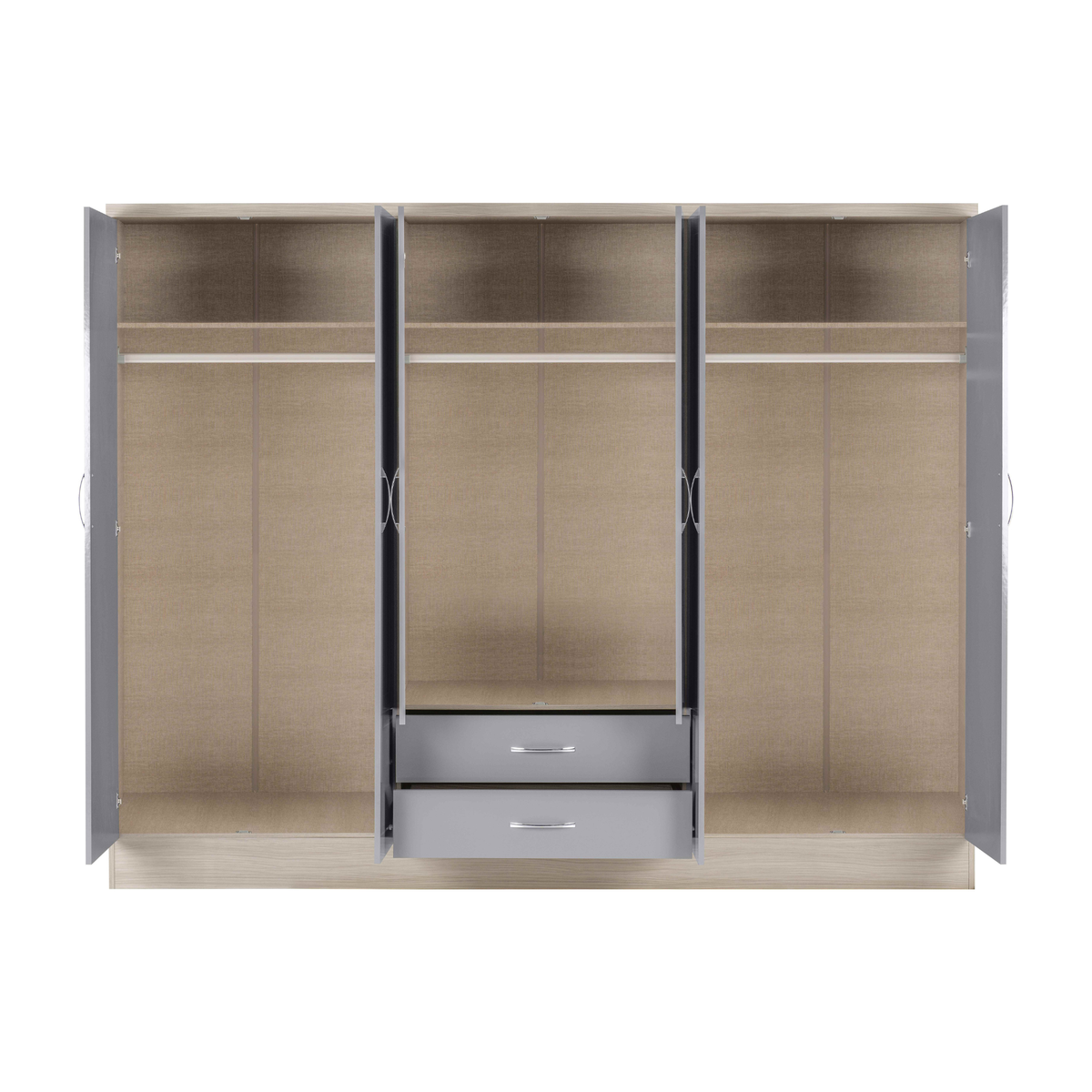 Nevada 6 Door 2 Drawer Wardrobe - Grey Gloss/Light Oak