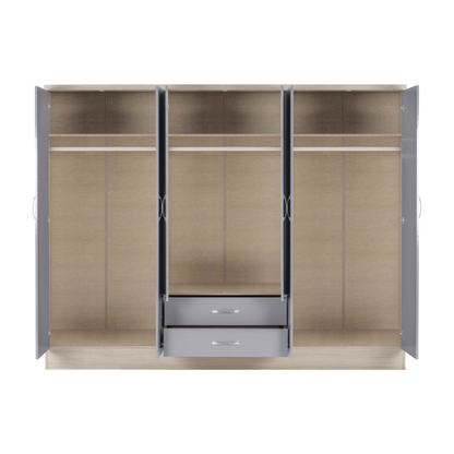 Nevada 6 Door 2 Drawer Wardrobe - Grey Gloss/Light Oak