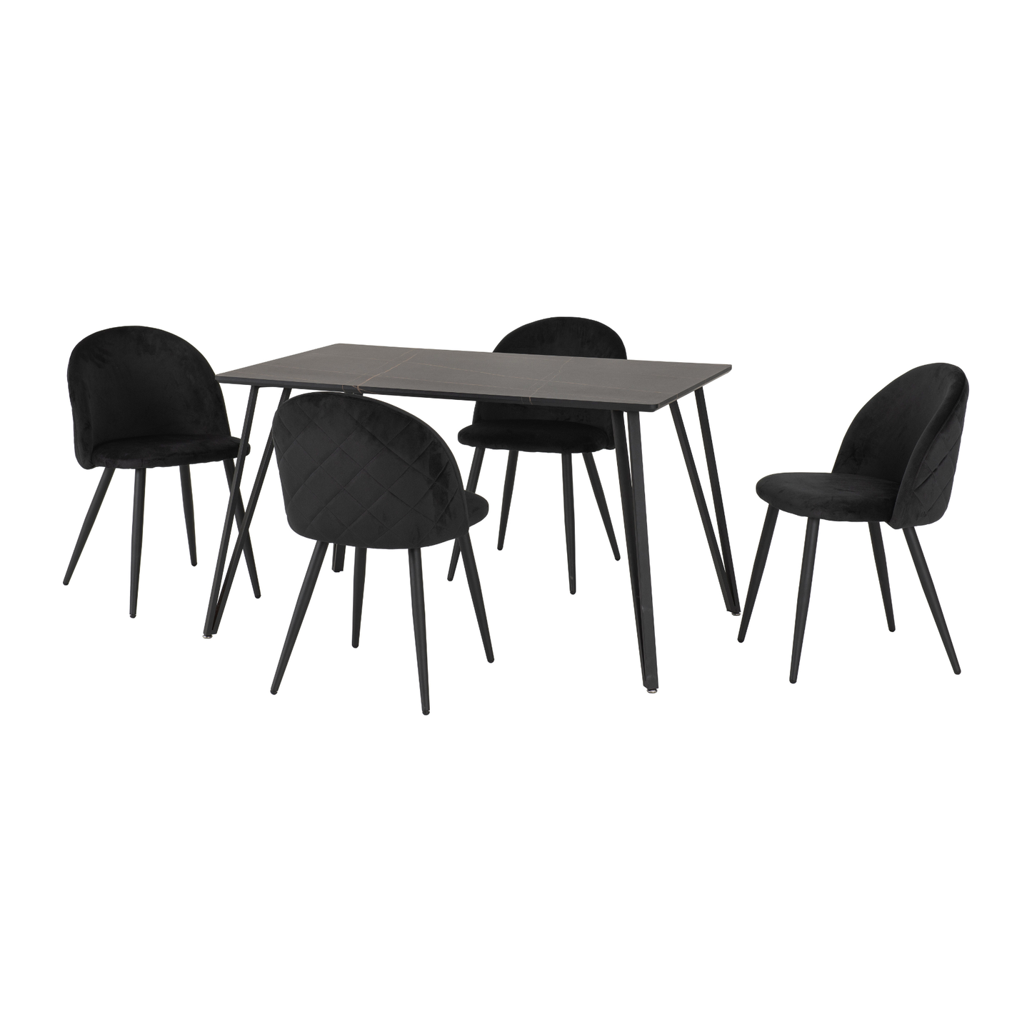 Marlow Dining Set 4 Chairs Black Marble/Black Velvet