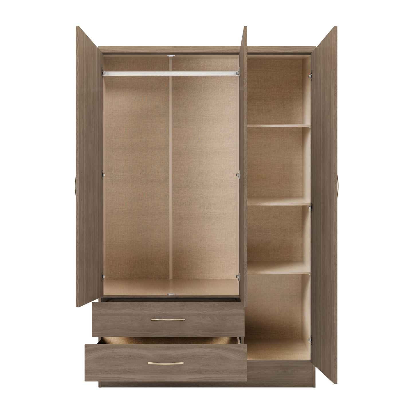 Nevada 3 Door 2 Drawer Wardrobe - Rustic Oak Effect