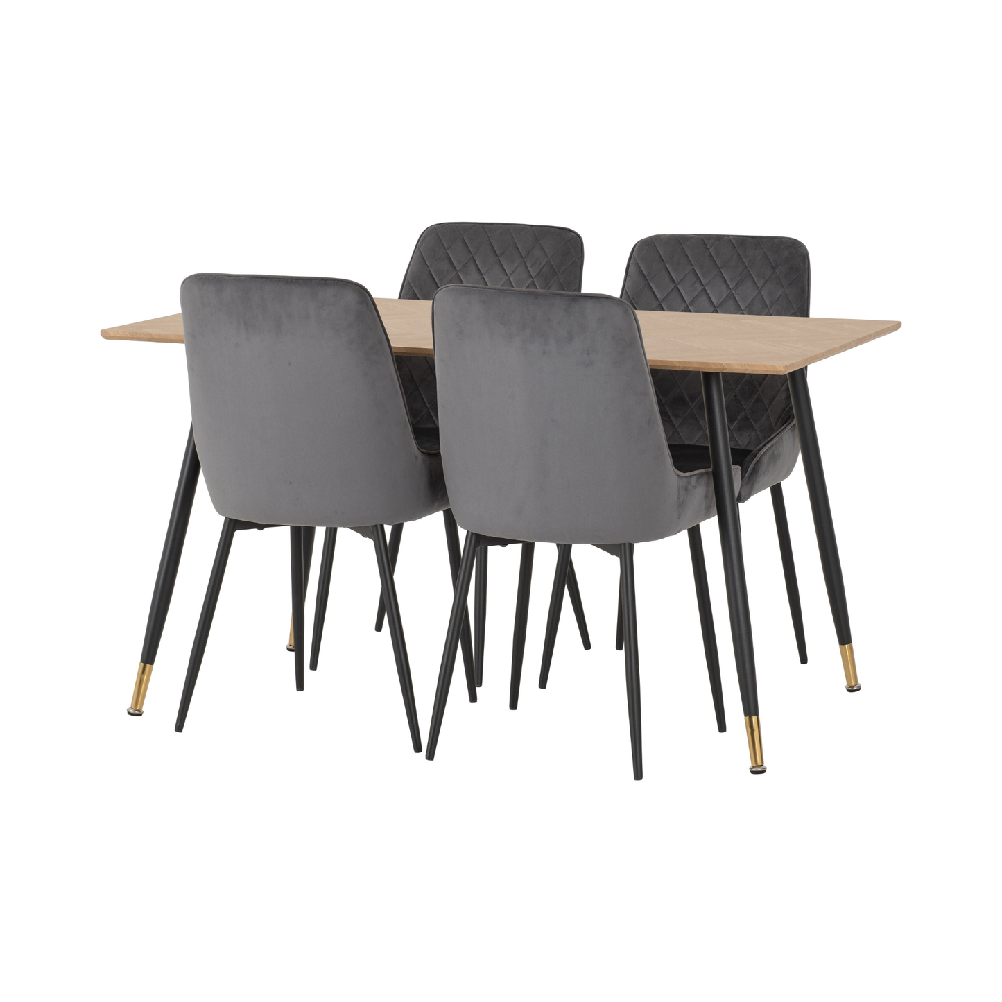 Hamilton & Avery Medium Dining Set (4 Chairs) - Oak/Grey Velvet
