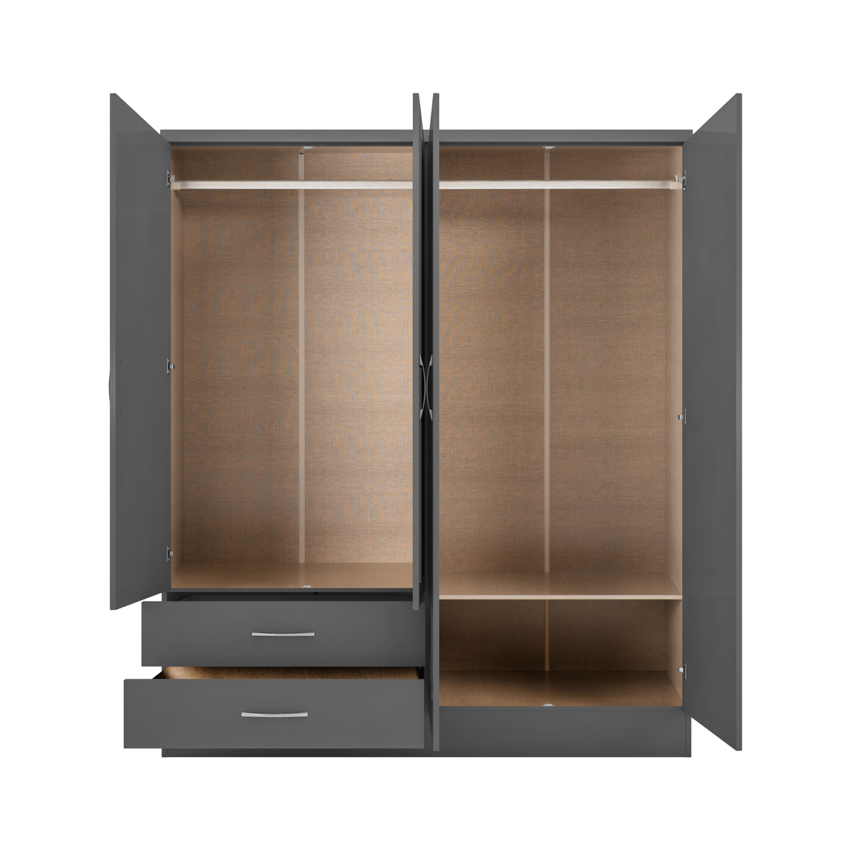 Nevada 4 Door 2 Drawer Wardrobe - 3D Effect Grey