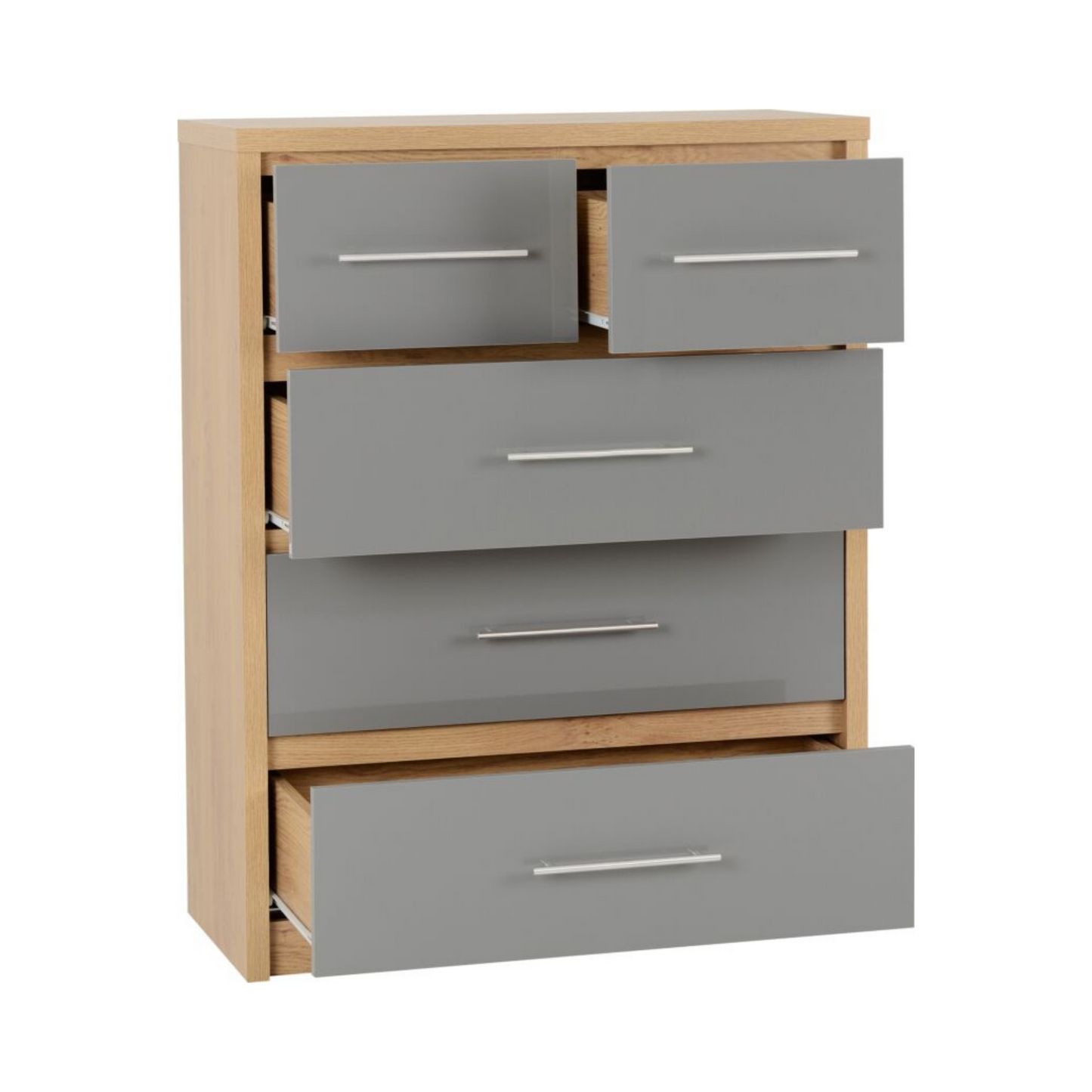 Seville 3+2 Drawer Chest - Grey Gloss/Light Oak Effect
