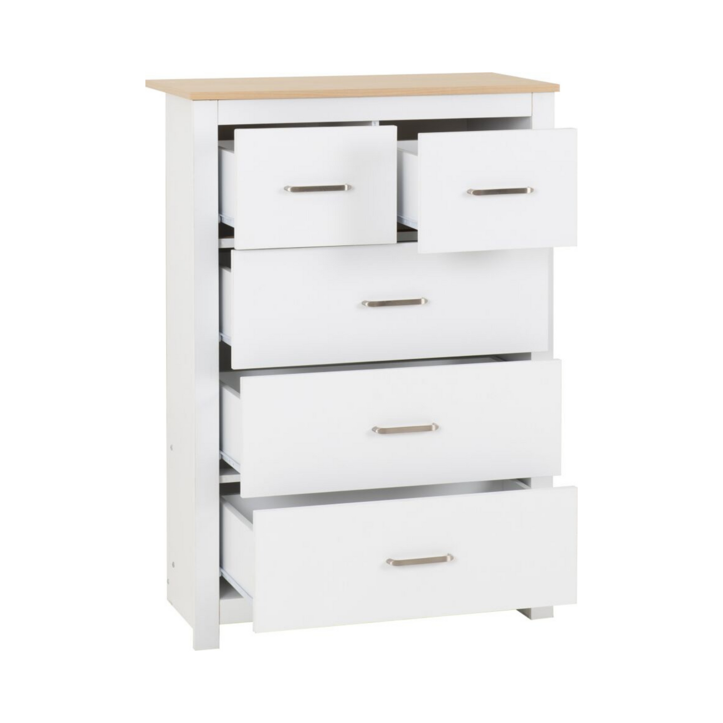 Portland 3+2 Drawer Chest - White/Oak Effect