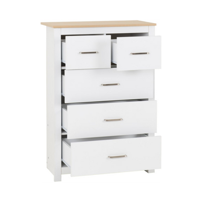 Portland 3+2 Drawer Chest - White/Oak Effect