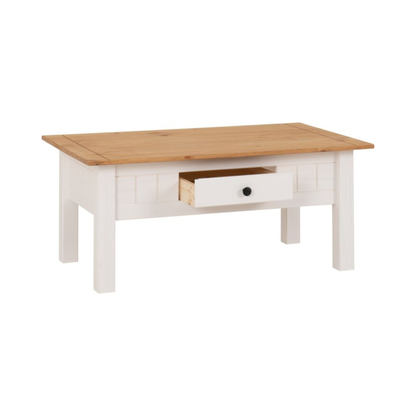 Panama 1 Drawer Coffee Table - White & Natural Wax, Rustic Style