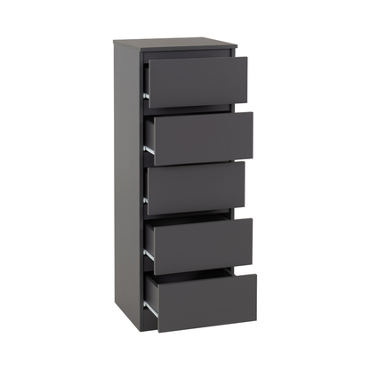 Malvern 5 Drawer Narrow Chest - Grey