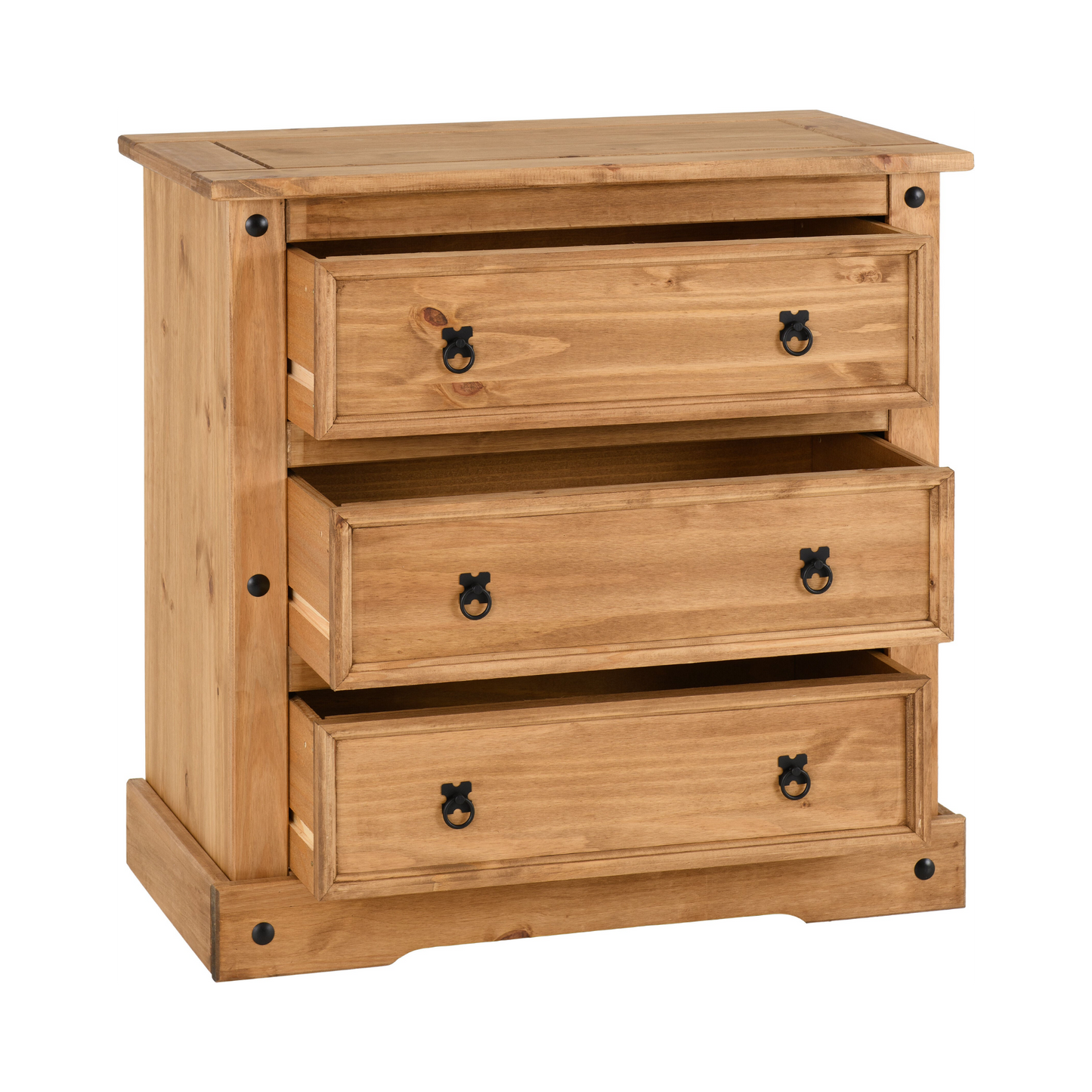 Corona 3 Drawer Chest – Distressed Waxed Pine, Rustic Storage