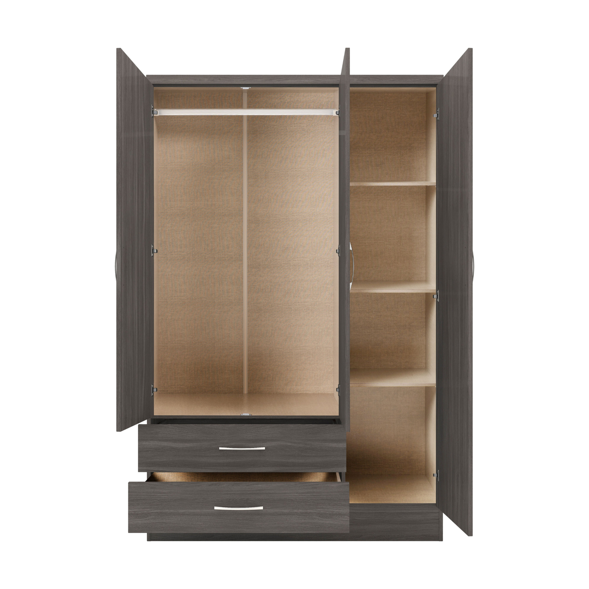Nevada 3 Door 2 Drawer Mirrored Wardrobe - Black Wood Grain