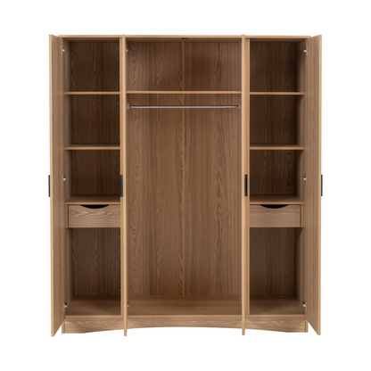 Tessa 4 Door Mirrored Wardrobe - Natural Oak Effect