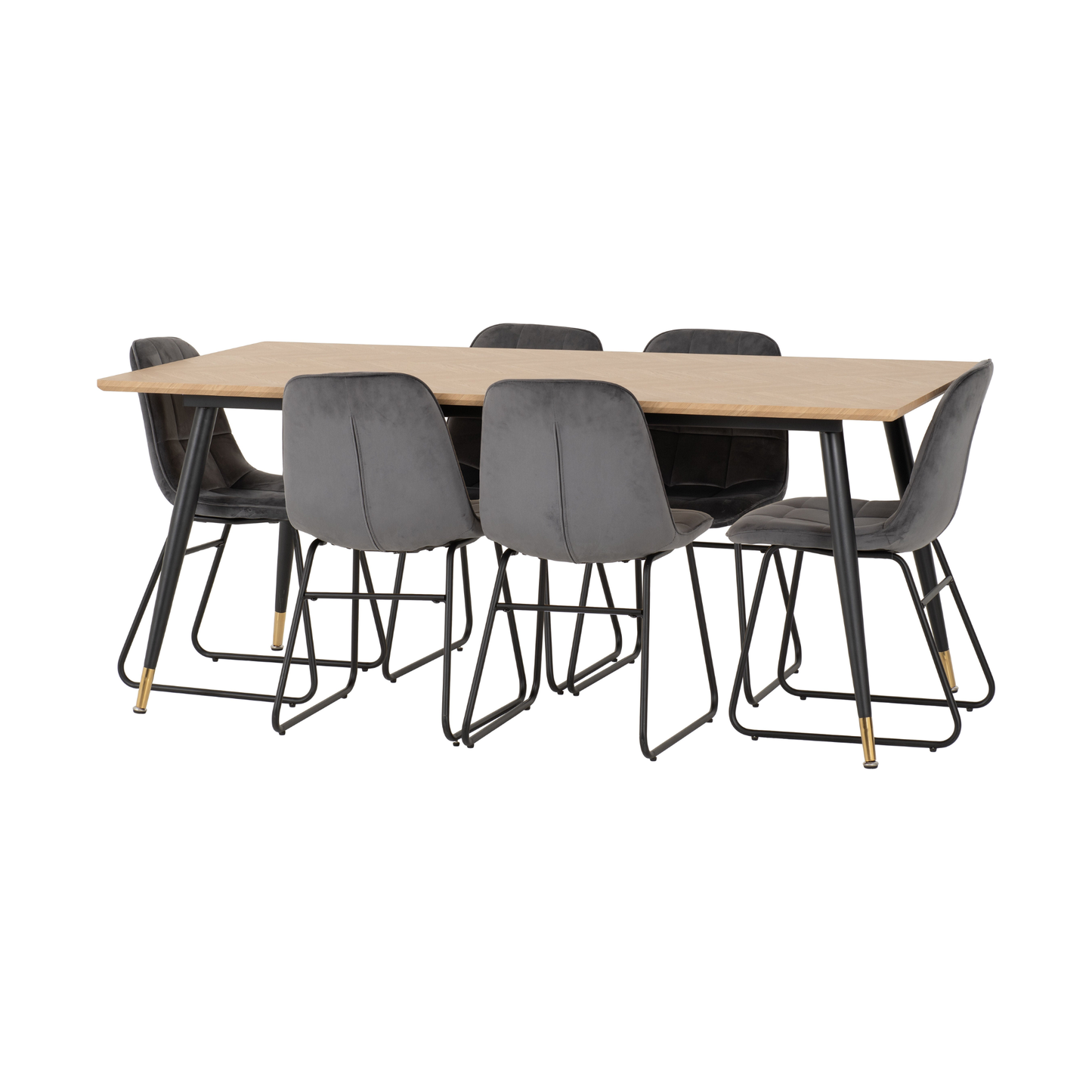 Hamilton & Lukas Large Dining Set (6 Chairs) - Oak/Grey Velvet