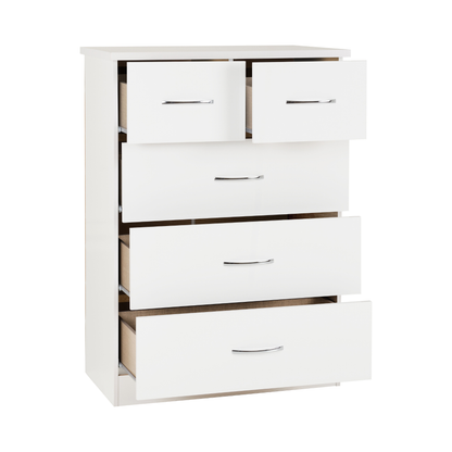 Nevada 3+2 Drawer Chest - White Gloss
