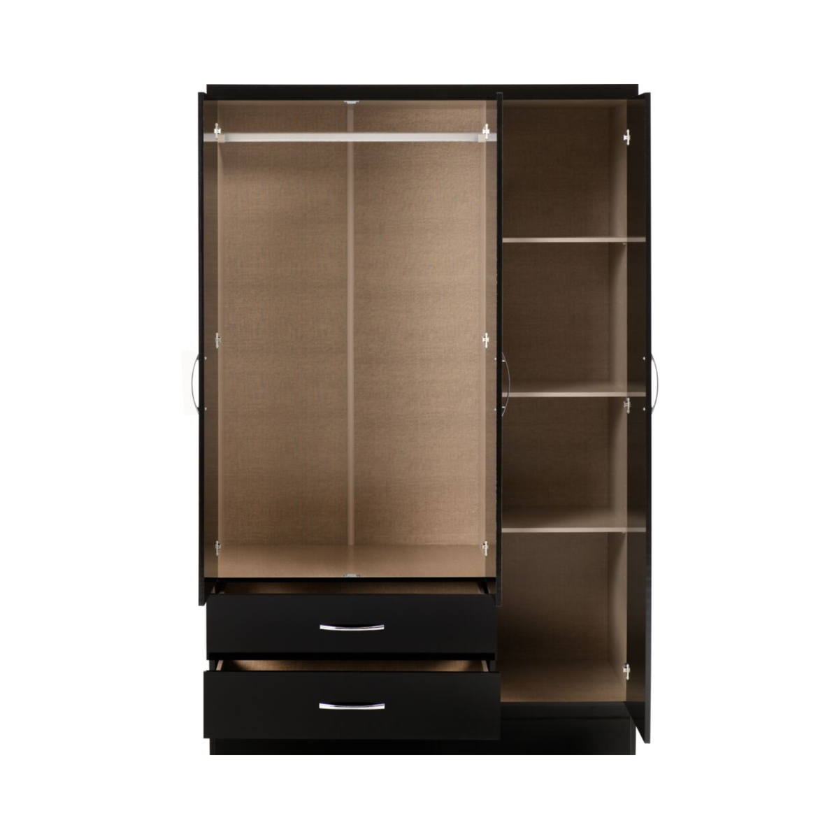 Nevada 3-Door 2-Drawer Wardrobe with Mirror – Black Gloss