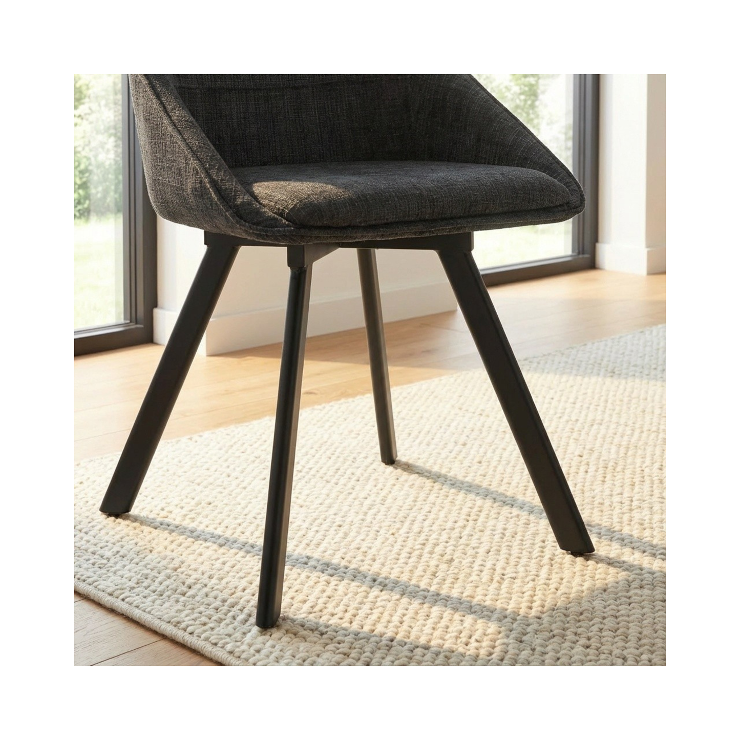Myla Pack of 2 Swivel Dining Chairs – Black Chenille Fabric