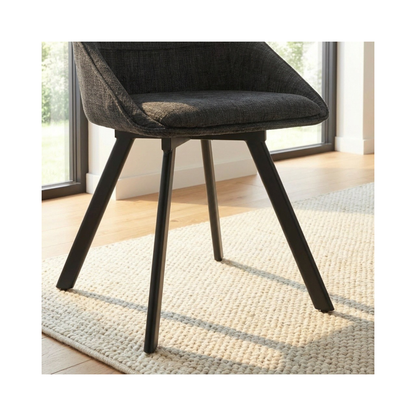 Myla Pack of 2 Swivel Dining Chairs – Black Chenille Fabric
