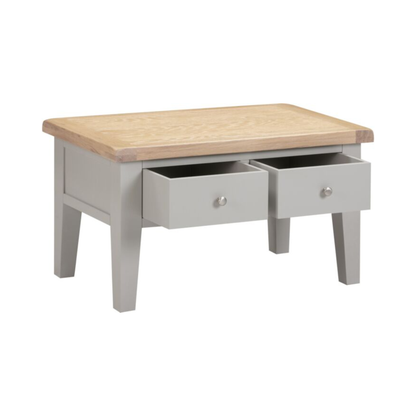 Windsor 2 Drawer Coffee Table - Pebble Grey/Oak, Classic Design