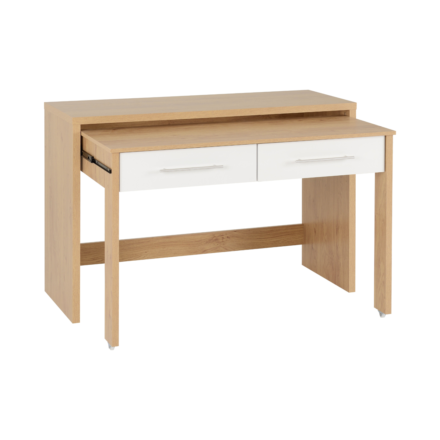 Seville 2 Drawer Slider Desk - White Gloss/Light Oak Effect Veneer