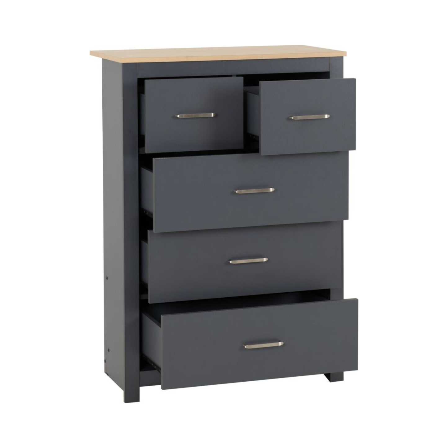 Portland 3+2 Drawer Chest - Grey/Oak Effect