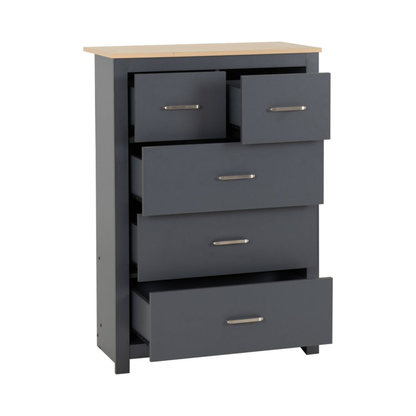Portland 3+2 Drawer Chest - Grey/Oak Effect