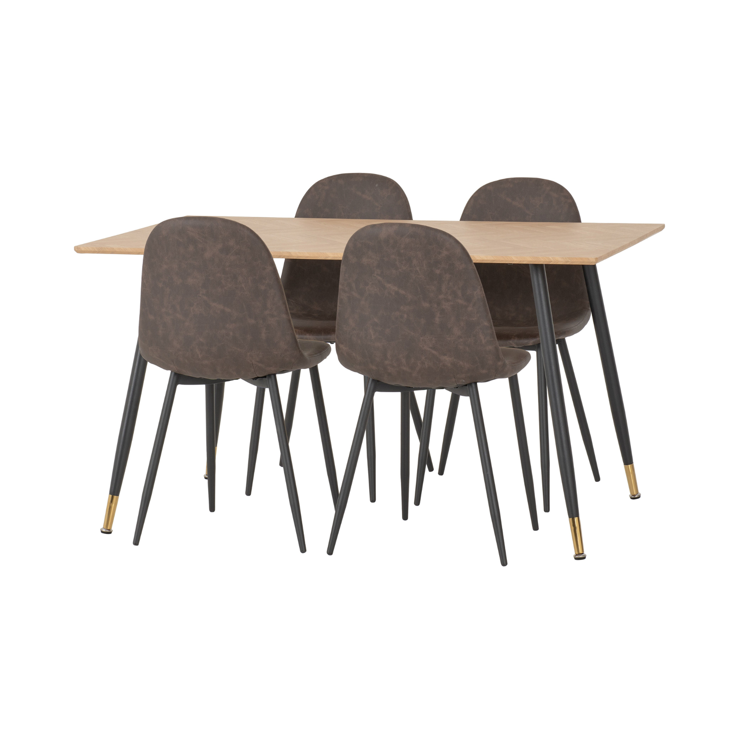 Hamilton & Athens Medium Dining Set (4 Chairs) - Oak/Brown Faux Leather
