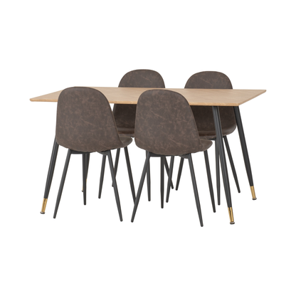 Hamilton & Athens Medium Dining Set (4 Chairs) - Oak/Brown Faux Leather