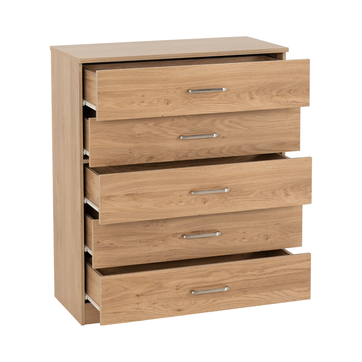 Dakota 5 Drawer Chest – Oak Effect, Tall Bedroom Storage