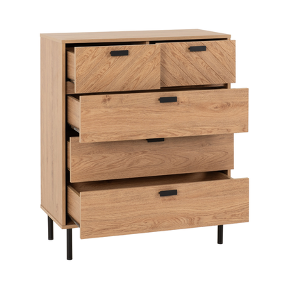 Leon 3+2 Drawer Chest – Medium Oak Effect, Stylish Storage Solution