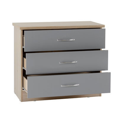Nevada 3 Drawer Chest - Grey Gloss/Light Oak Effect Veneer