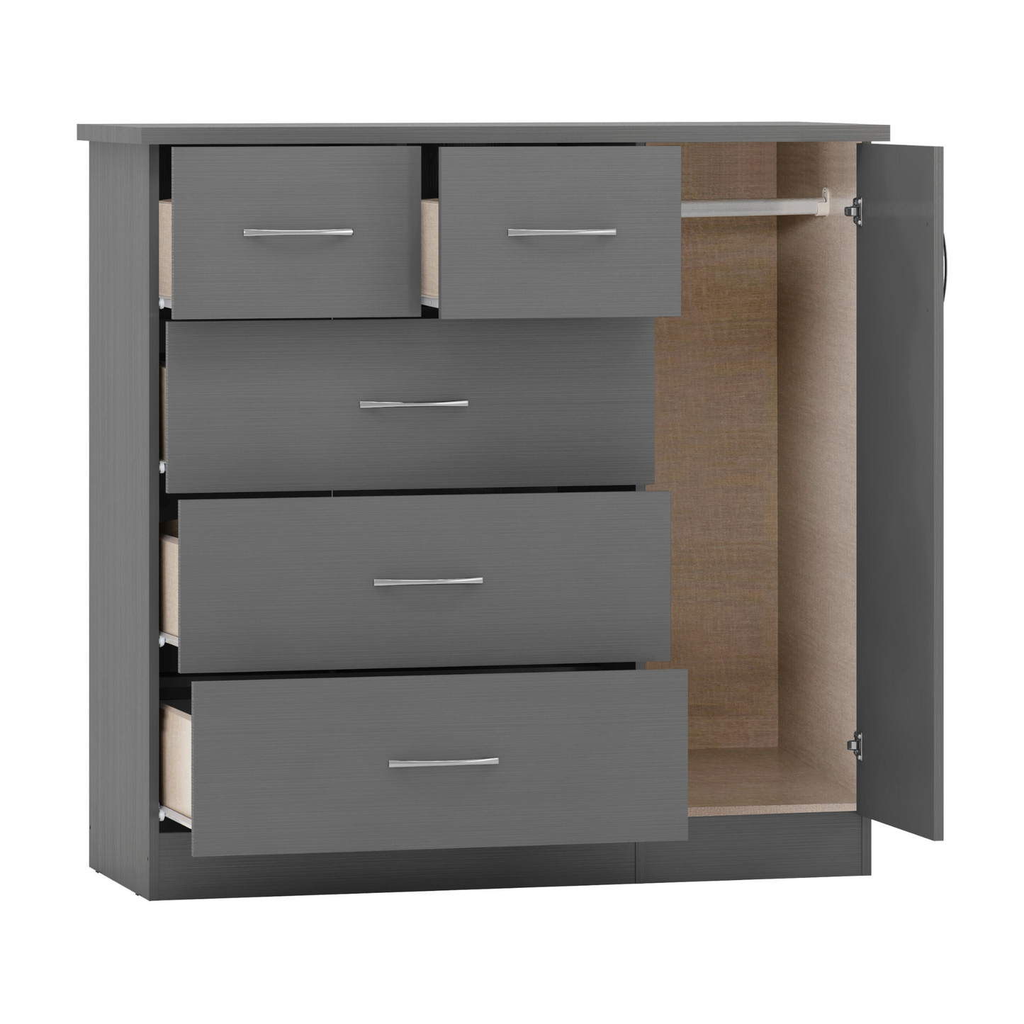 Nevada 5 Drawer Low Wardrobe - 3D Effect Grey