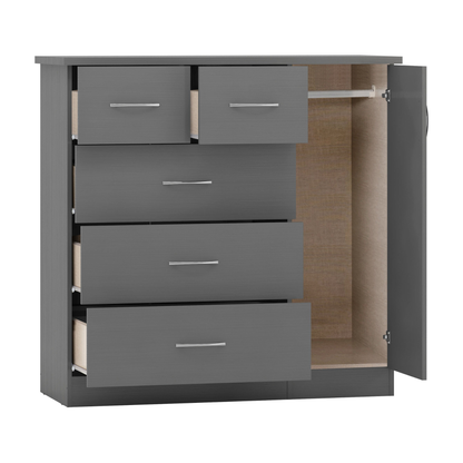 Nevada 5 Drawer Low Wardrobe - 3D Effect Grey