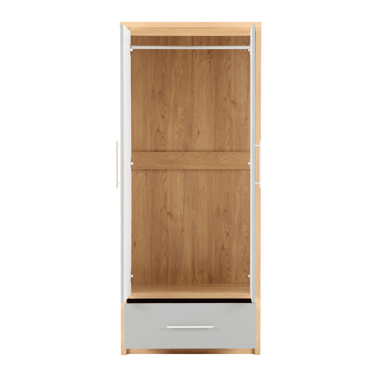 Seville 2 Door 1 Drawer Wardrobe - Grey Gloss/Oak Veneer