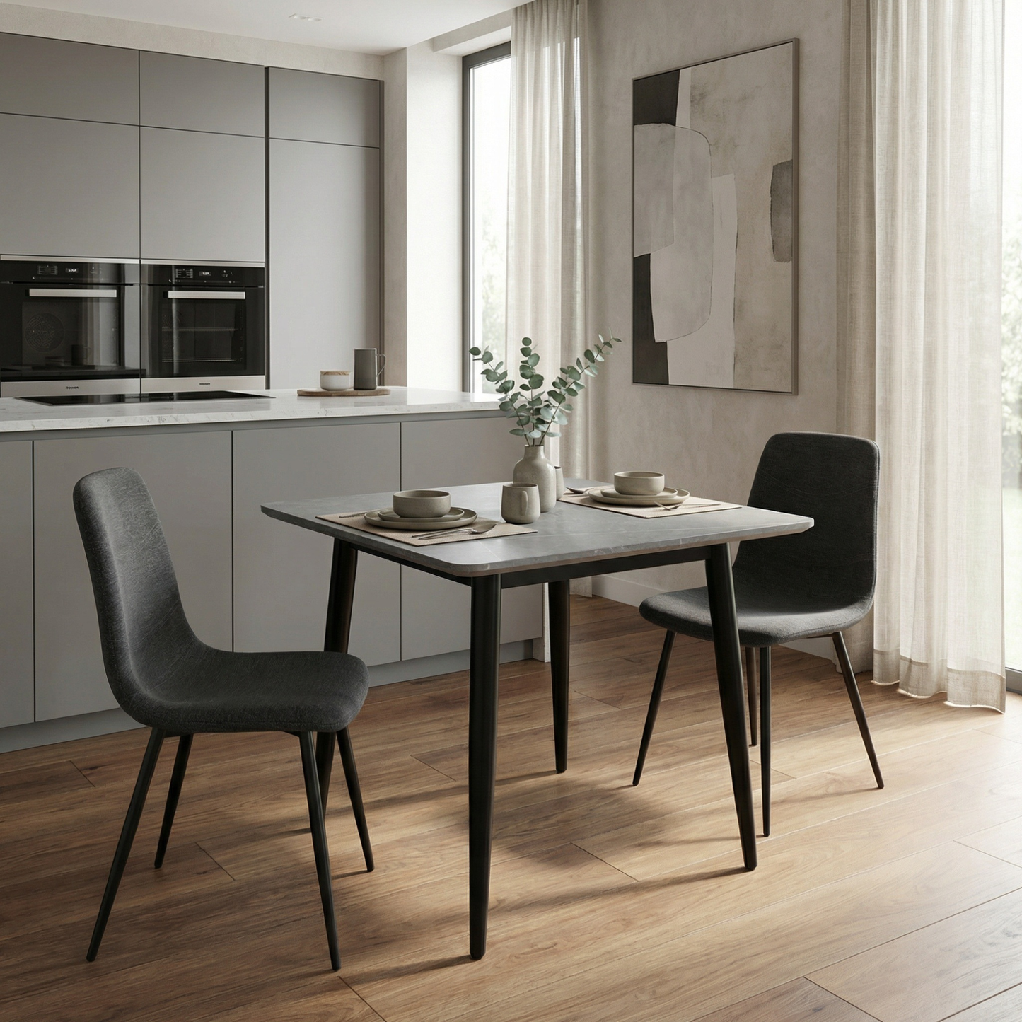 Evie Pack of 2 Grey Fabric Dining Chairs