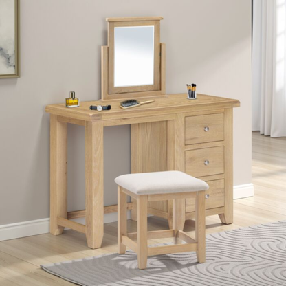 Windsor Dressing Table Stool – Natural Oak with Oat Fabric Seat