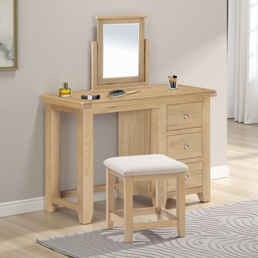 Windsor Dressing Table Stool – Natural Oak with Oat Fabric Seat