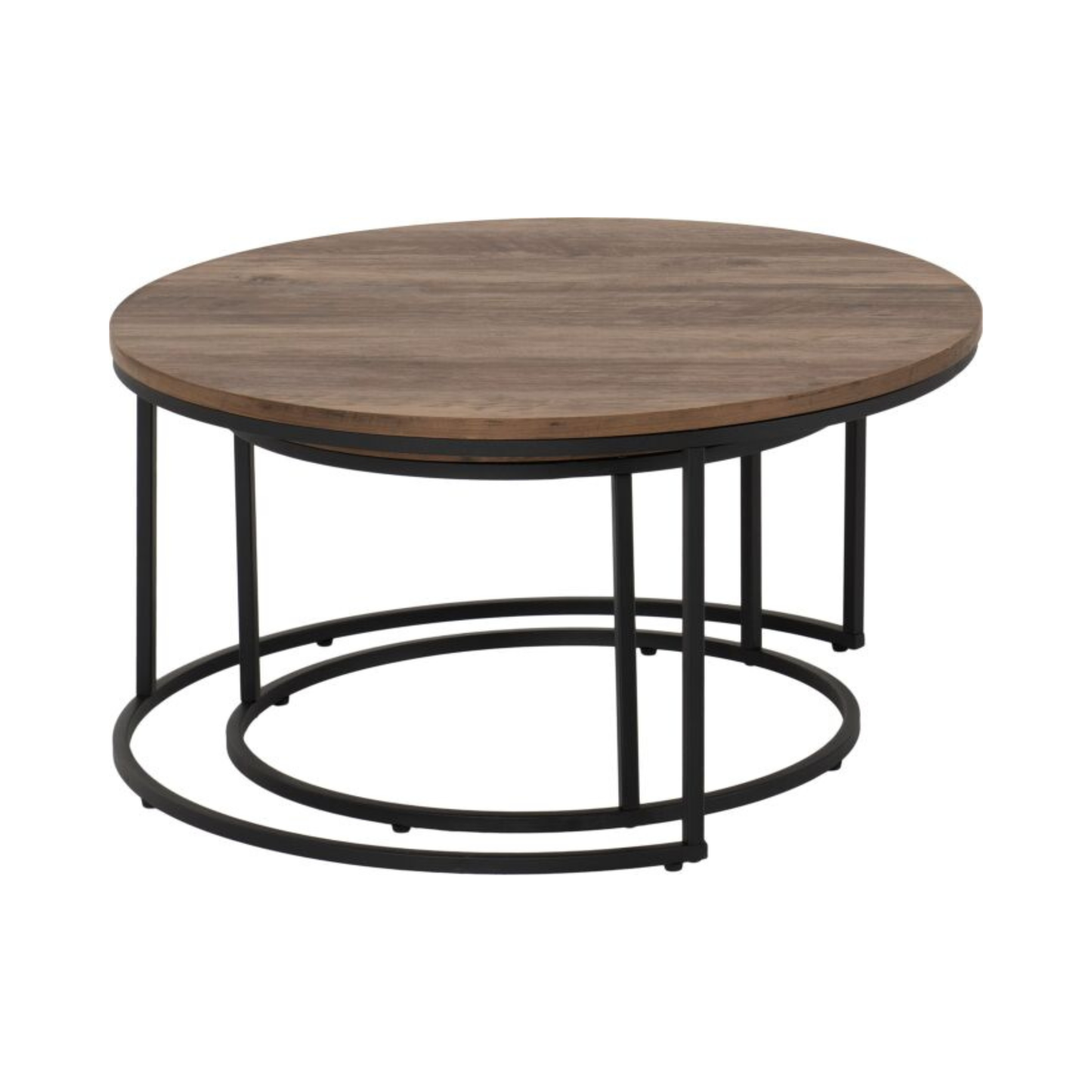Quebec Round Coffee Table Set - Medium Oak Effect, Space-Saving Design