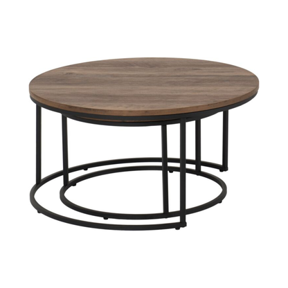 Quebec Round Coffee Table Set - Medium Oak Effect, Space-Saving Design
