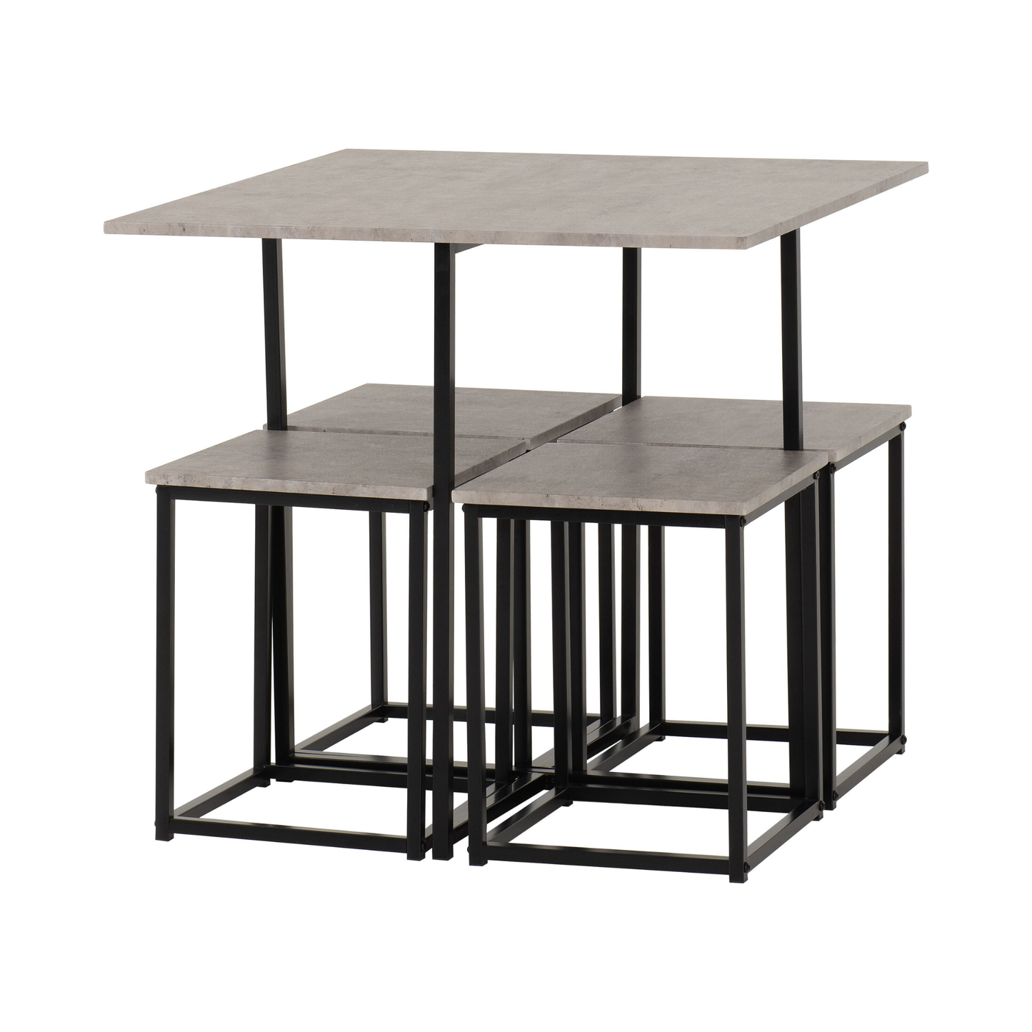 Kent 1+4 Stowaway Dining Set - Stone Effect/Black
