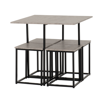 Kent 1+4 Stowaway Dining Set - Stone Effect/Black