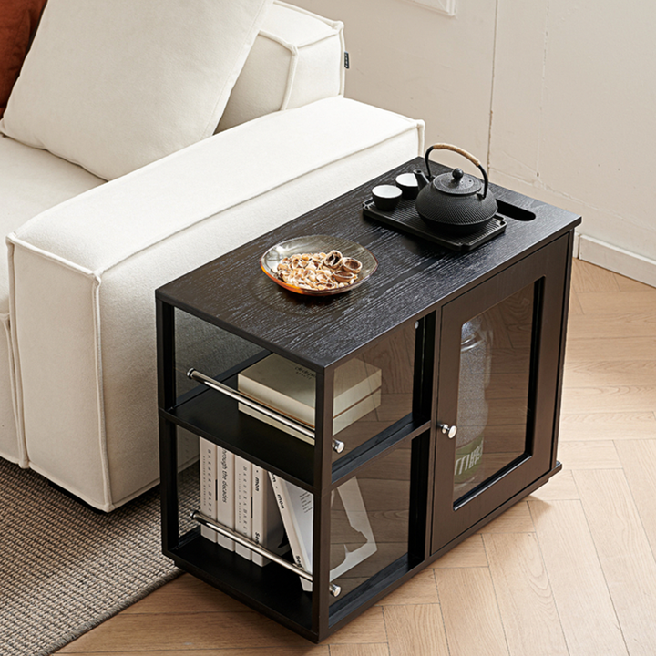 Aglaea Side Table With Storage, Black