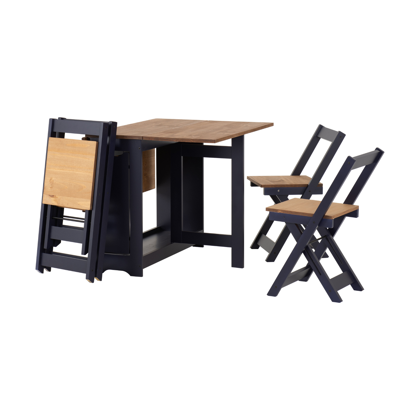 Santos Butterfly Dining Set - Navy Blue/Pine (4 Chairs)