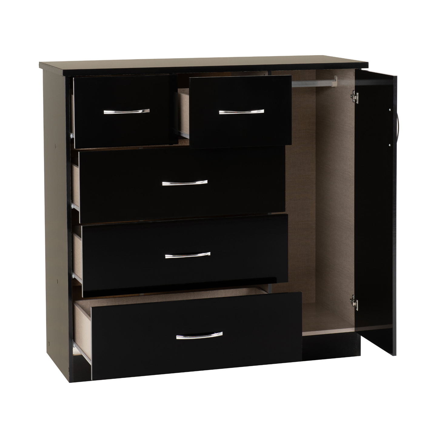Nevada 5 Drawer Low Wardrobe - Black Gloss