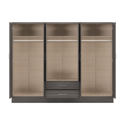 Nevada 6 Door 2 Drawer Wardrobe - Black Wood Grain
