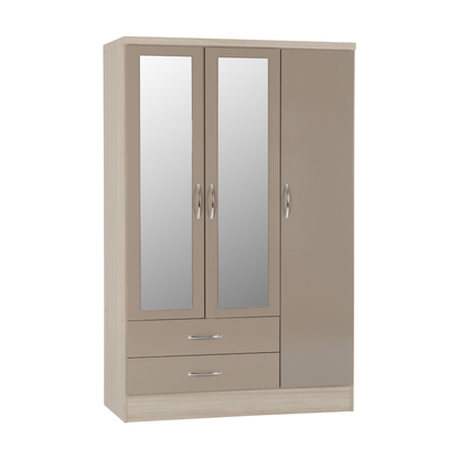 Nevada 3 Door 2 Drawer Wardrobe - Oyster Gloss/Light Oak Veneer