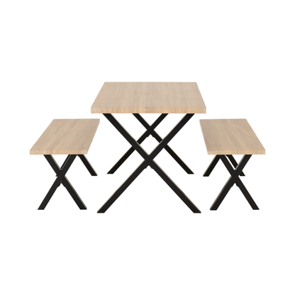 Buxton Dining Bench Set - Light Oak Effect & Black