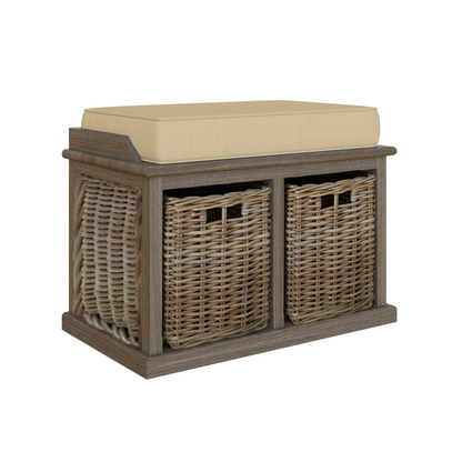 Maya Kubu Rattan Storage Bench with Baskets – Handmade Seat