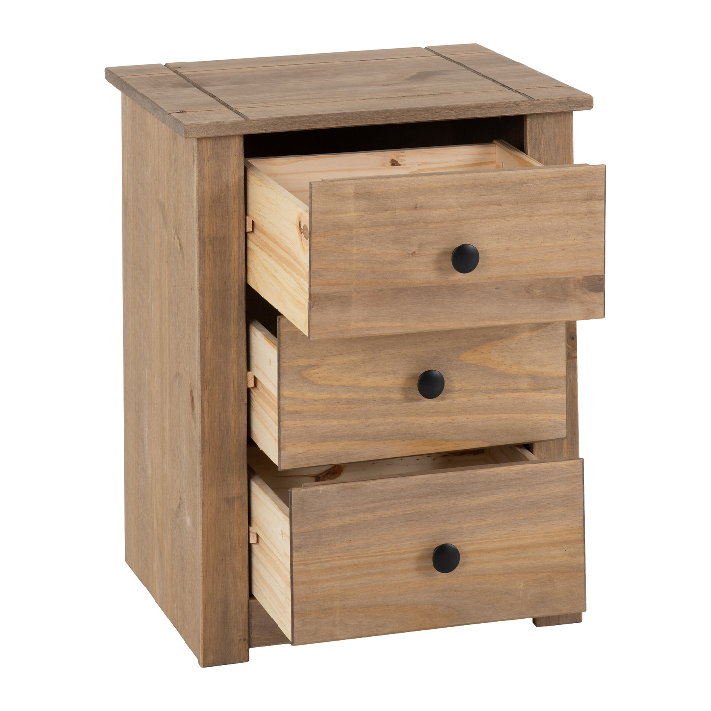 Panama 3 Drawer Bedside – Natural Wax Storage