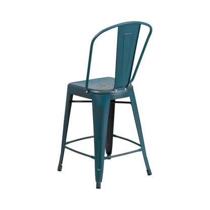 Blake 24" Industrial Metal Bar Stools Set of 4 - Distressed Blue-Teal