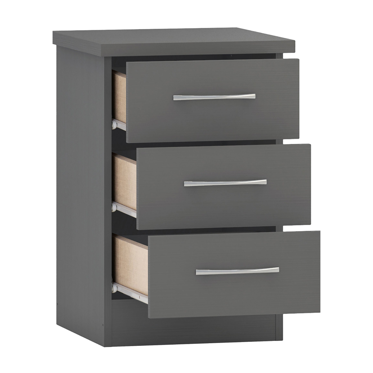 Nevada 3 Drawer Bedside – 3D Effect Grey Storage